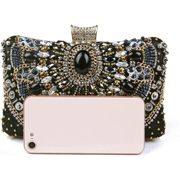 Crystal Rhinestone Evening Clutch Purse Sparkly Shoulder Crossbody Handbag - Picture 5 of 7